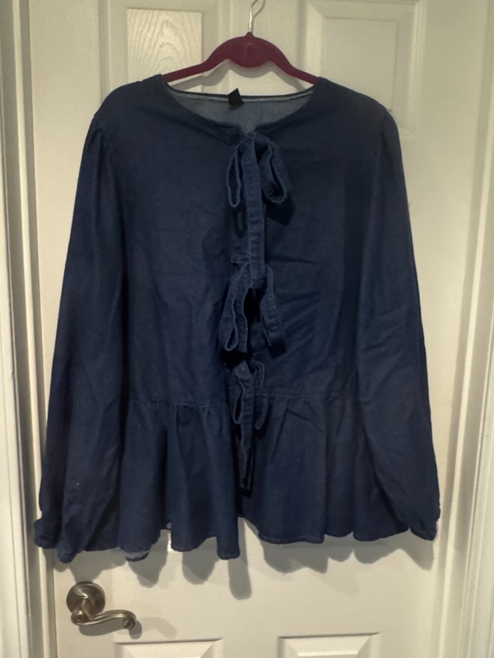 NWOT DENIM PEPLUM LONG PUFF SLEEVE TOP SIZE 2XL